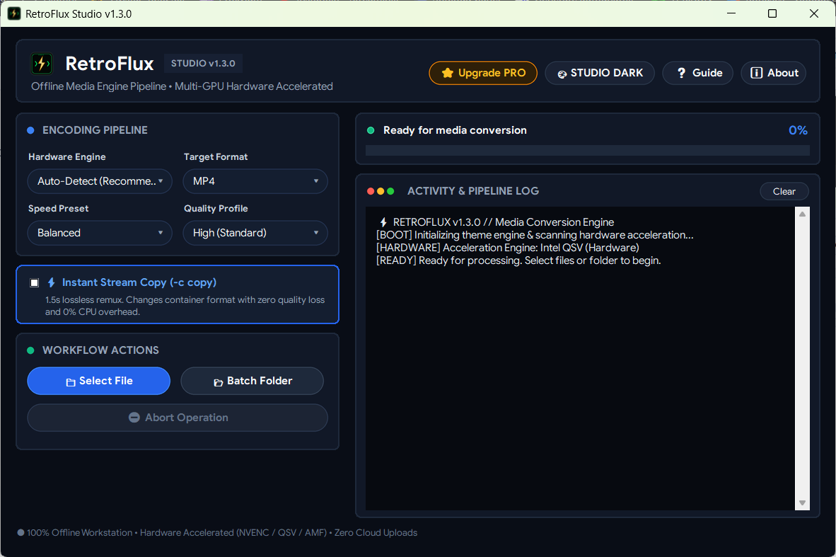 RetroFlux PRO Desktop Workstation Dark Theme